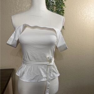 Express White Off-Shoulder Blouse with Belt